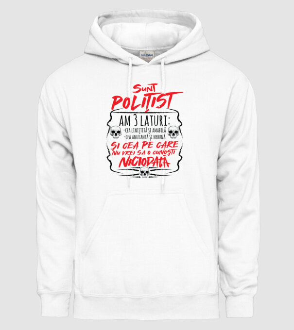 sunt polițist am 3 laturi model alb pe tricou