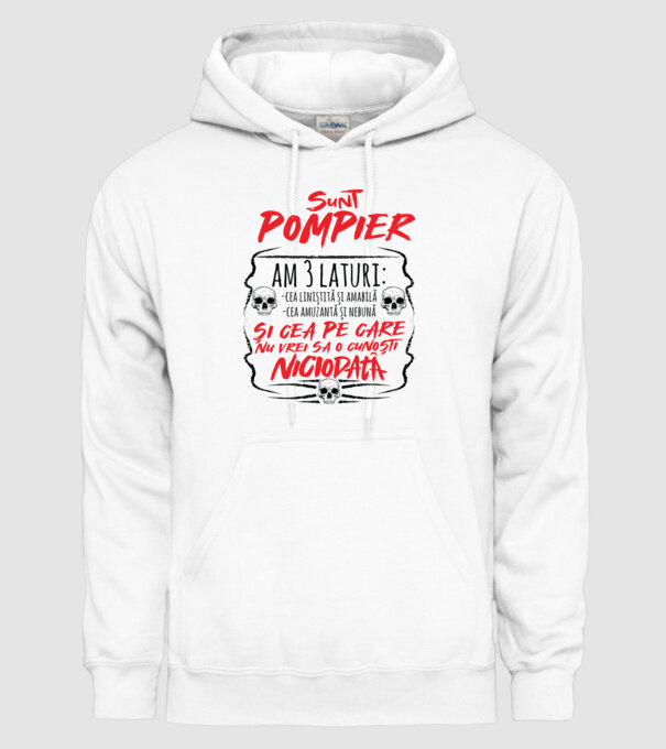 sunt pompier am 3 laturi model alb pe tricou
