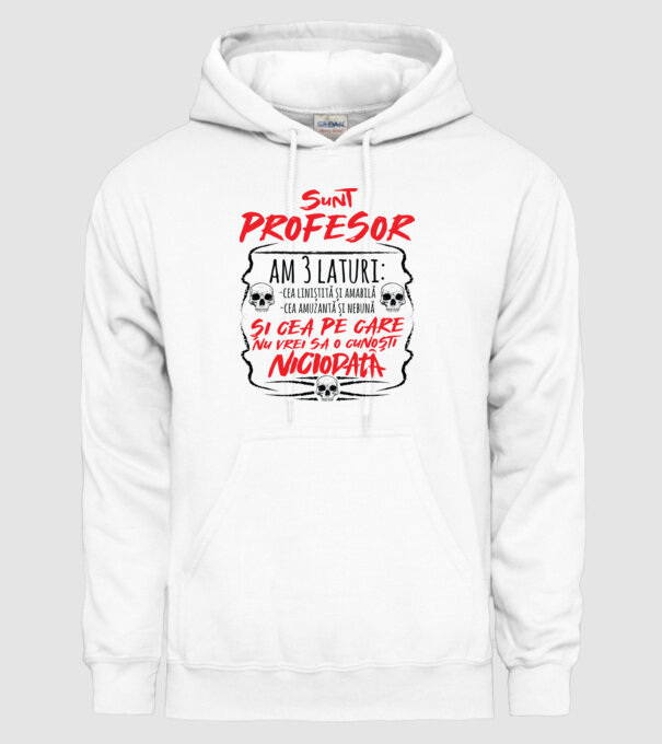 sunt profesor, am 3 laturi model alb pe tricou