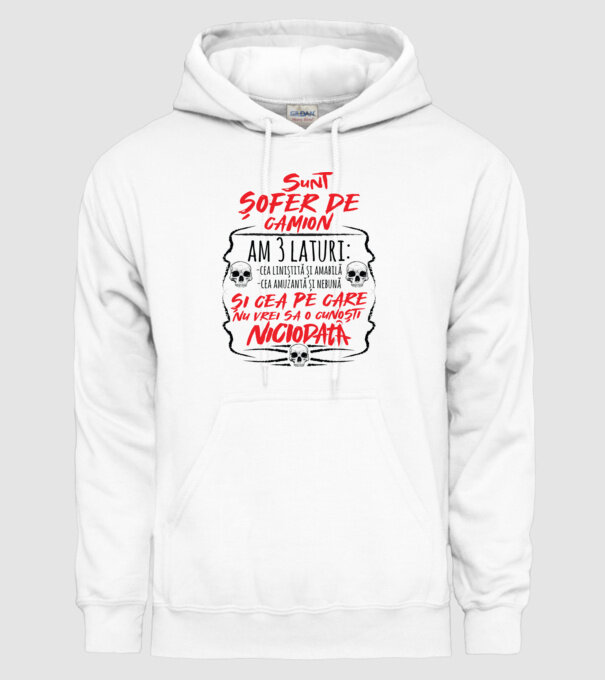 sunt șofer de camion am 3 laturi model alb pe tricou