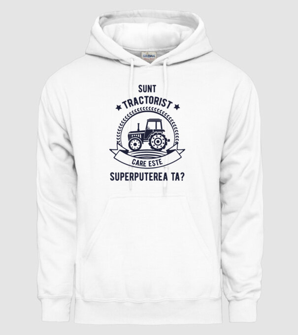 Sunt tractorist, care este superputerea ta? model alb pe tricou