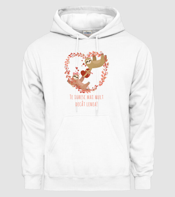 Te iubesc mai mult decât lenea model alb pe tricou