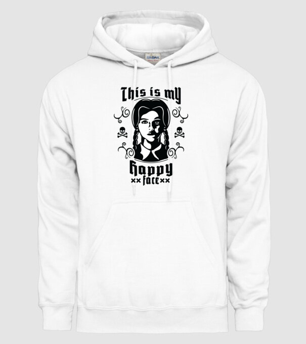 WEDNESDAY This is my happy face model alb pe tricou