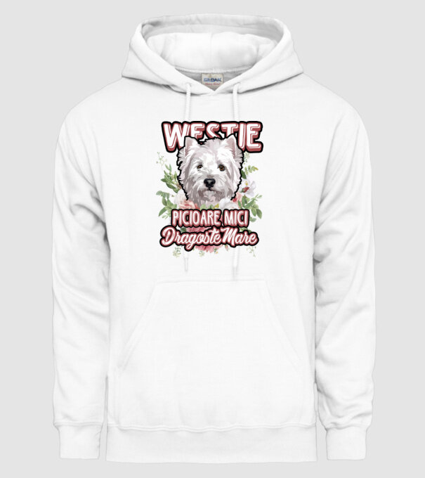 Westie picioare mici dragoste mare model alb pe tricou