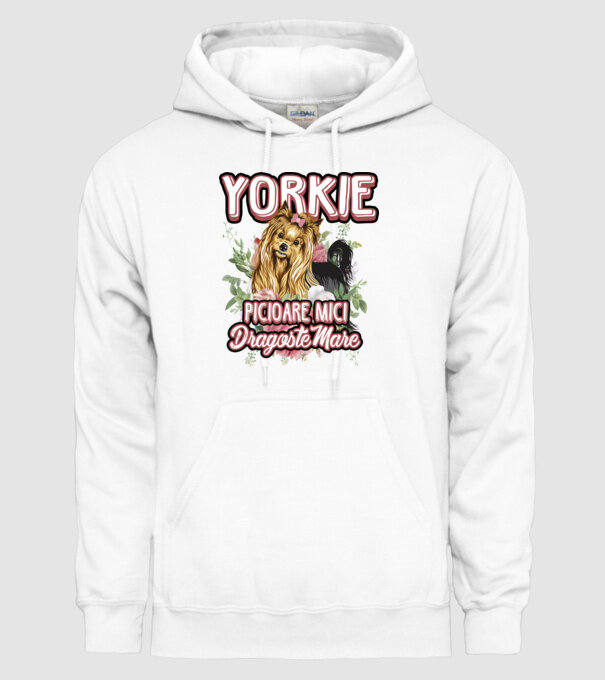 Yorkie - picioare mici dragoste mare model alb pe tricou