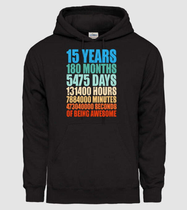 15 years of being awesome model negru pe tricou