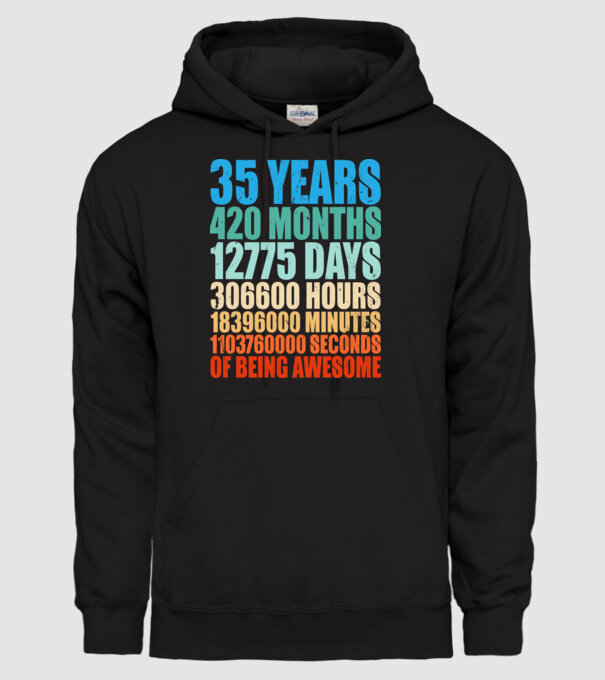 35 years of being awesome model negru pe tricou