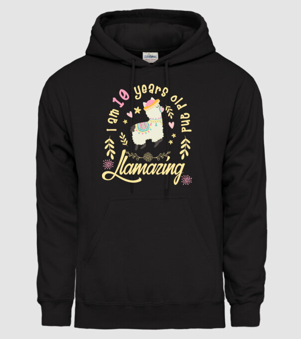 Birthday Llamazing 10 years old model negru pe tricou