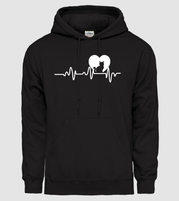 pisică heartbeat model negru pe tricou