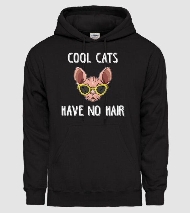 cool cats have no hair model negru pe tricou
