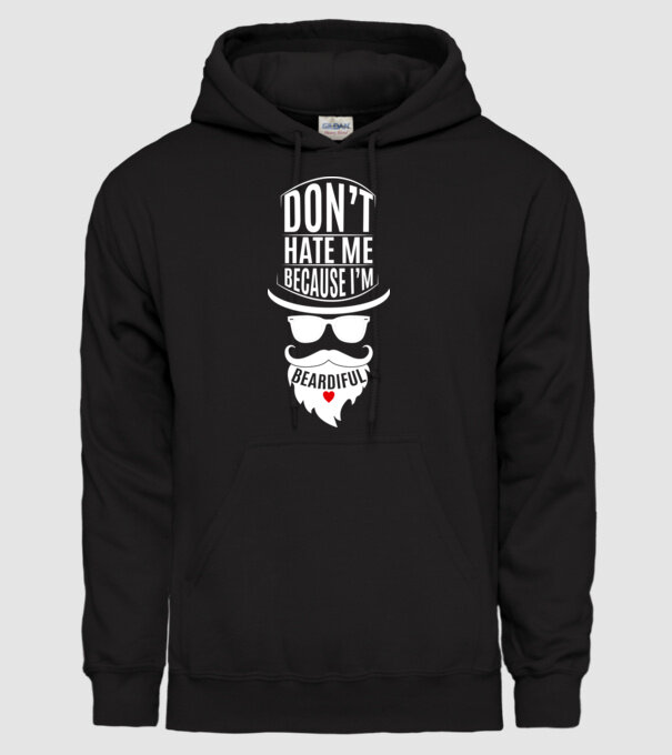 'Don''t hate me because I''m beardiful' model negru pe tricou