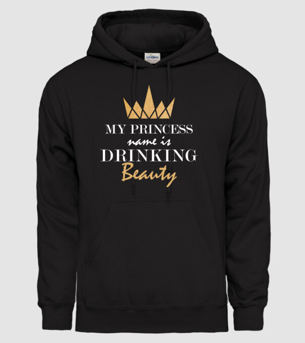 drinking beauty gold model negru pe tricou