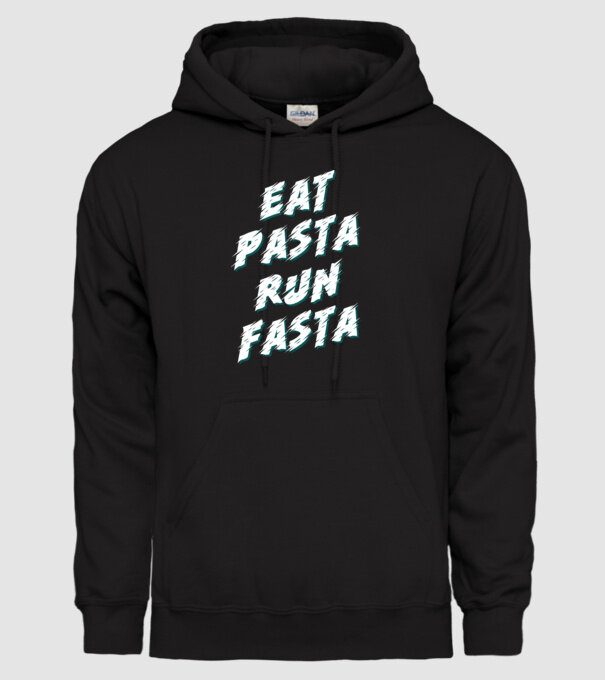 eat pasta run fasta model negru pe tricou