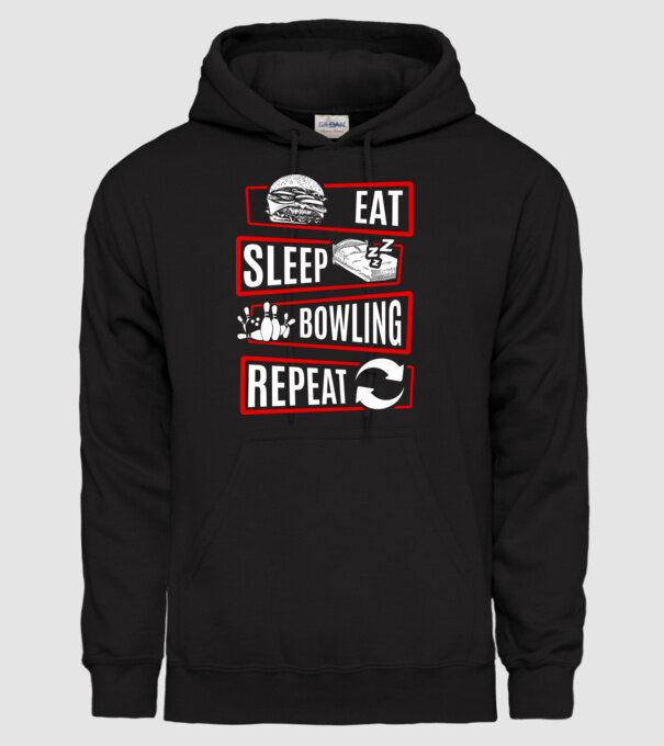Eat sleep bowling repeat model negru pe tricou