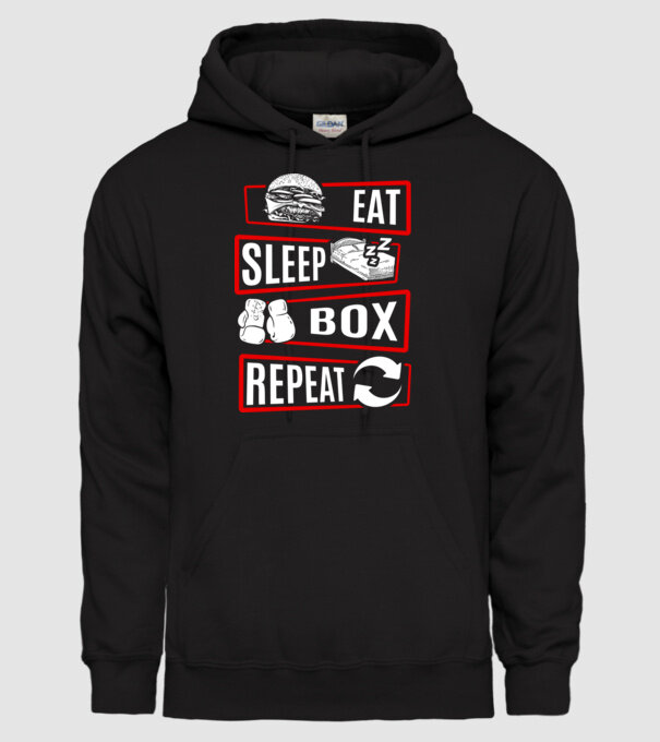 Eat sleep box repeat model negru pe tricou