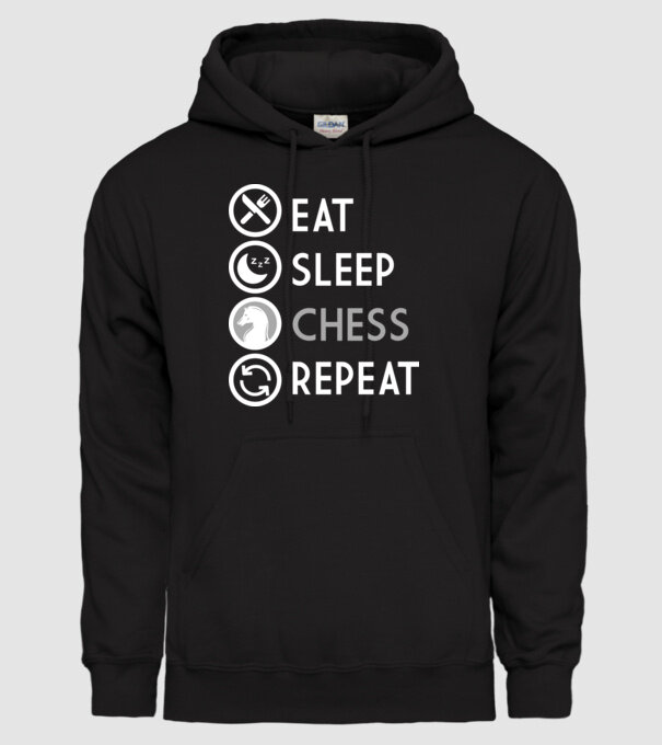 eat sleep chess model negru pe tricou
