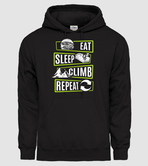 Eat sleep climb repeat model negru pe tricou
