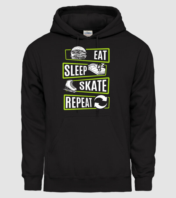 Eat sleep repeat patinaj V2 model negru pe tricou