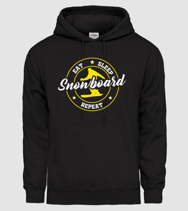 eat sleep snowboard model negru pe tricou