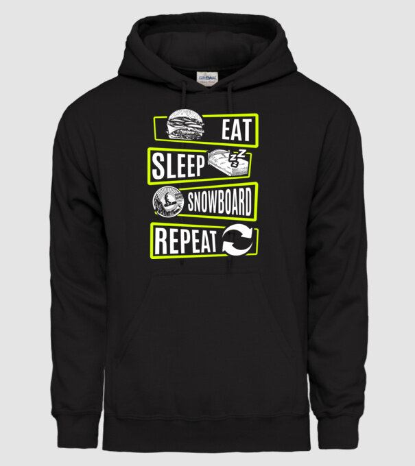 Eat sleep SNOWBOARD repeat V2 model negru pe tricou