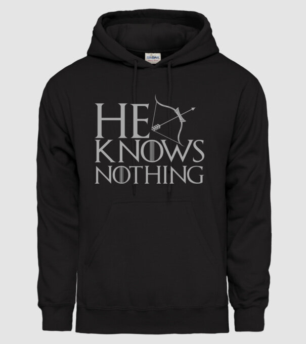 Cuplu He knows nothing model negru pe tricou