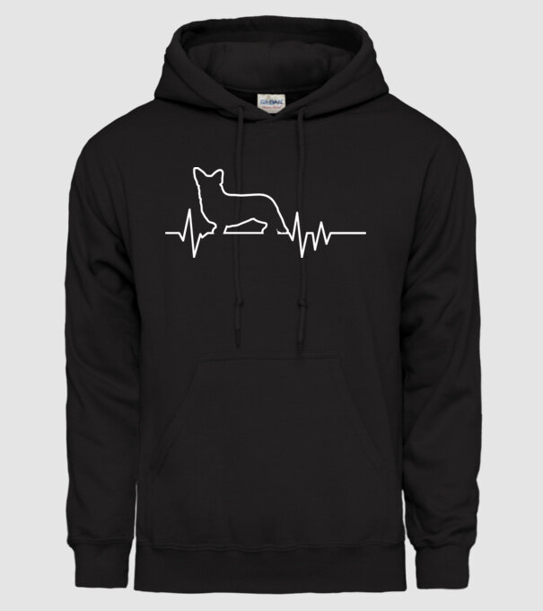 Heartbeat line Corgie model negru pe tricou