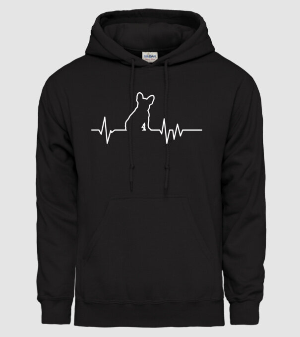 Heartbeat line Francia Bulldog model negru pe tricou