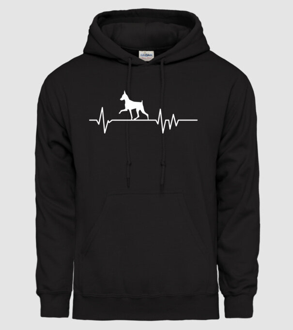 Heartbeat silueta Pinscher model negru pe tricou