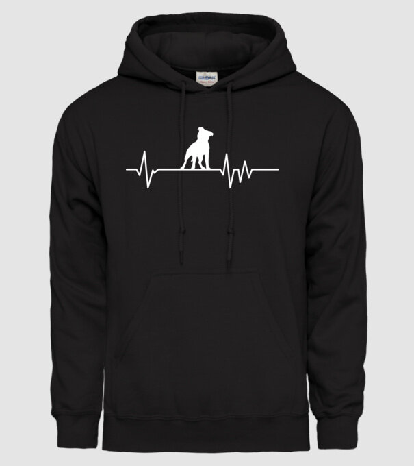 Heartbeat silueta Staffordshire terrier model negru pe tricou