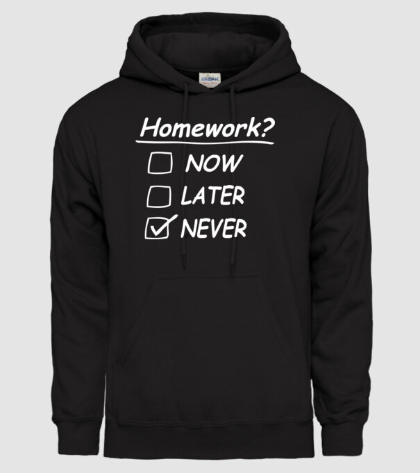 Homework never model negru pe tricou
