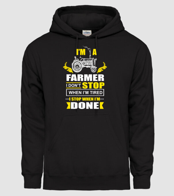 'I''m a farmer, i don''t stop when i''m tired' model negru pe tricou