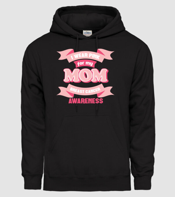 I wear pink for my mom model negru pe tricou