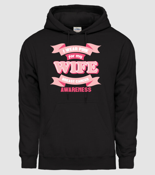 I wear pink for my wife model negru pe tricou