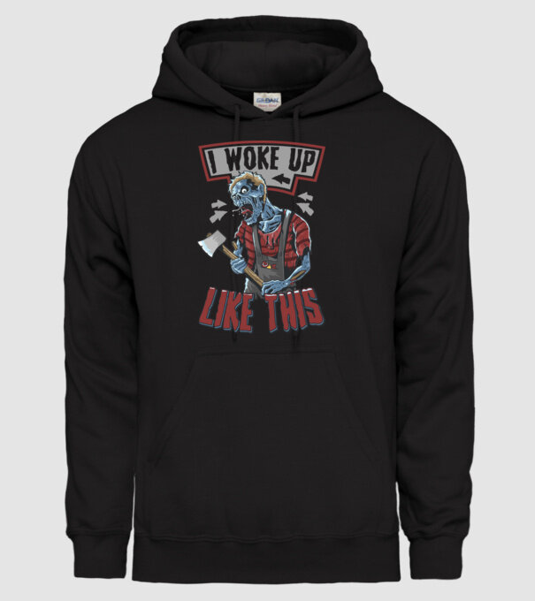 I woke up like this model negru pe tricou