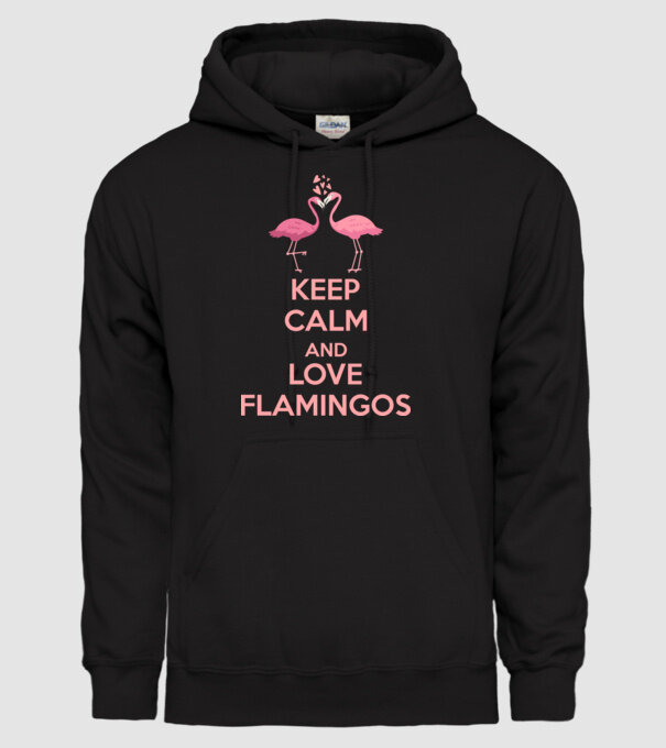 KEEP CALM and love flamingos pink model negru pe tricou