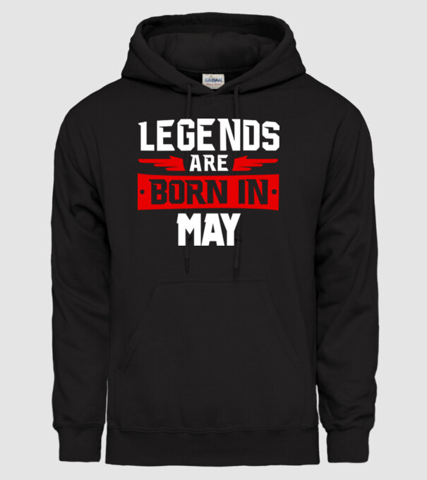 Legends are born in May model negru pe tricou
