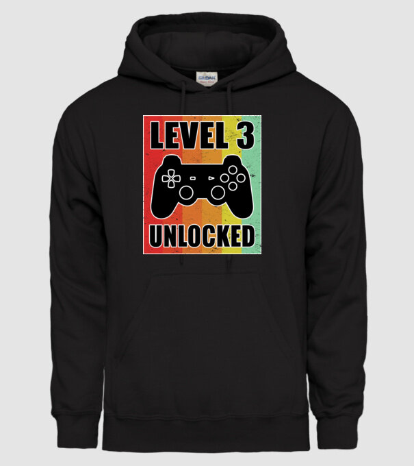 level 3 unlocked retro gamer model negru pe tricou