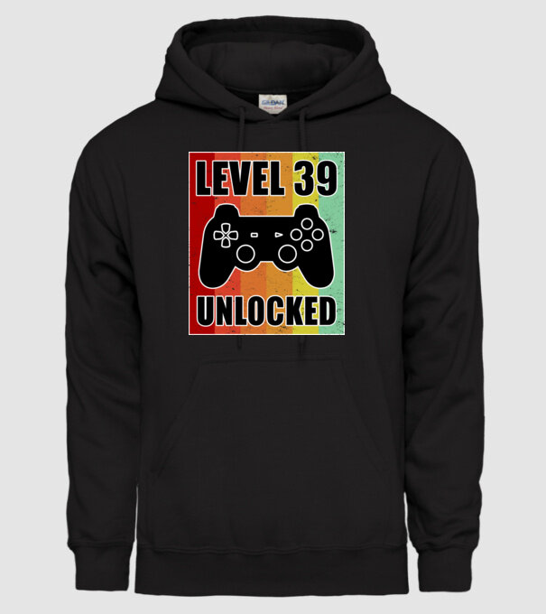 level 39 unlocked retro gamer model negru pe tricou