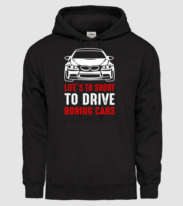 Life is too short to drive boring cars model negru pe tricou