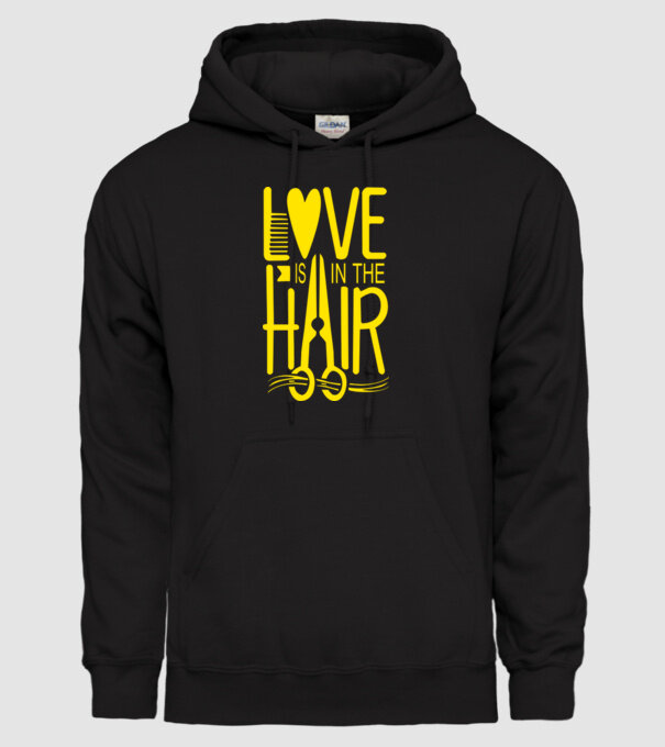 Love is in the hair model negru pe tricou