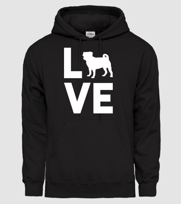 LOVE Mops model negru pe tricou