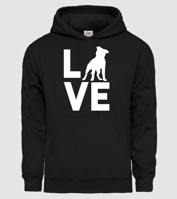 LOVE Staffordshire Terrier model negru pe tricou