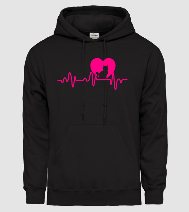 Pisică heartbeat model negru pe tricou