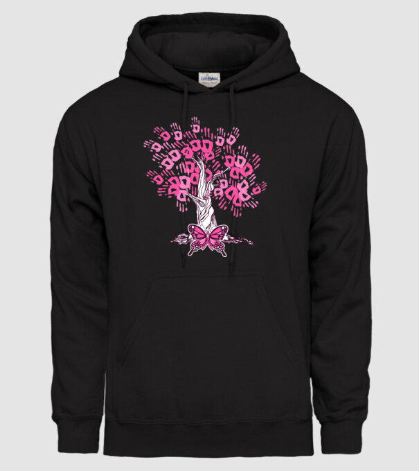Copac cu fluture lupta împotriva cancerului de sân model negru pe tricou