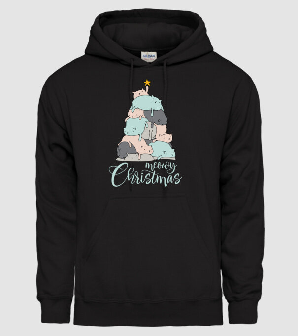 Meowy Christmas model negru pe tricou