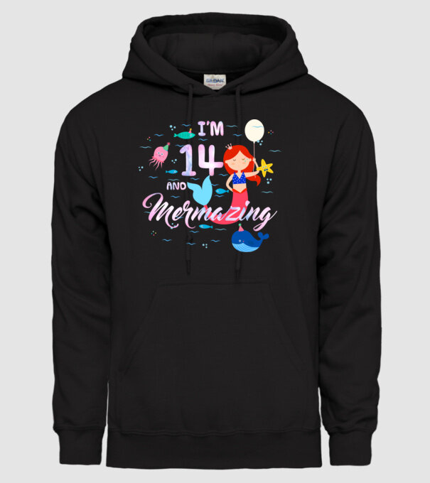 Mermazing Birthday 14 model negru pe tricou