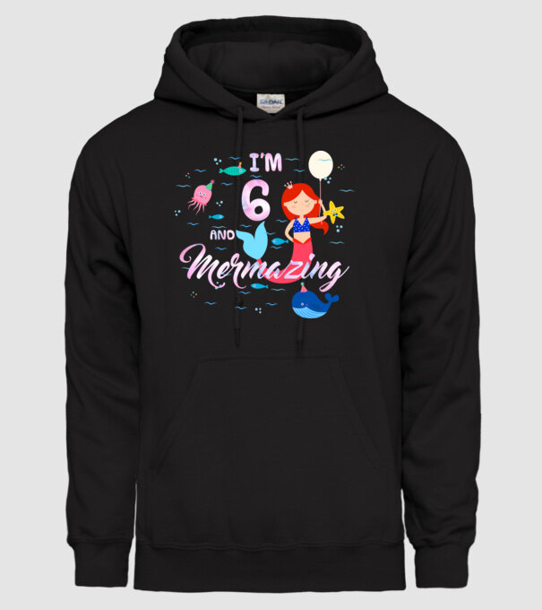 Mermazing Birthday 6 model negru pe tricou
