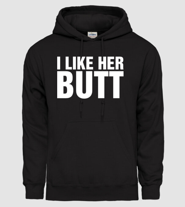 Motiv cuplu I like her butt model negru pe tricou