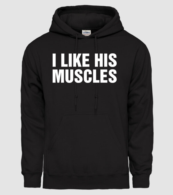 Motiv cuplu I like his muscles model negru pe tricou