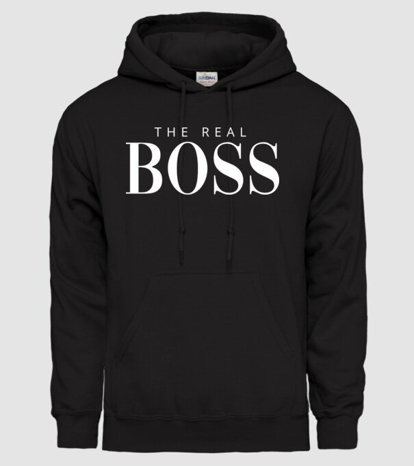 Motiv cuplu The REAL Boss model negru pe tricou